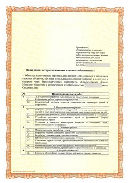 Приложение к свидетельству о допуске к определенному виду или видам работ Новоуральск СРО в строительстве